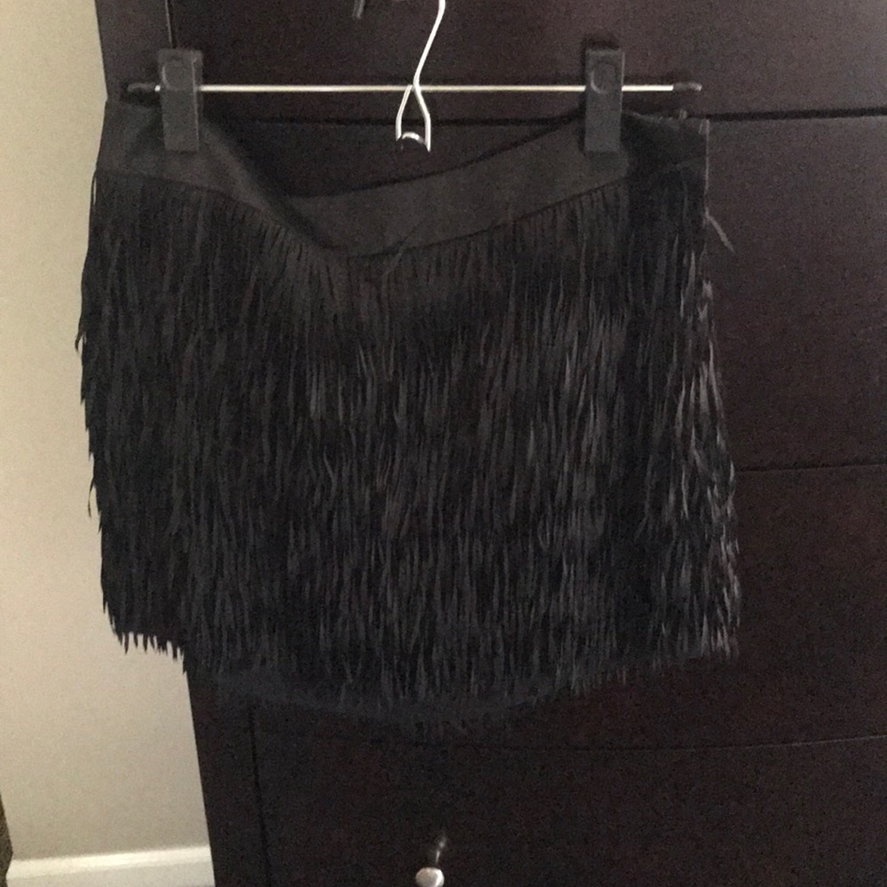 Black mini skirt with fringe
